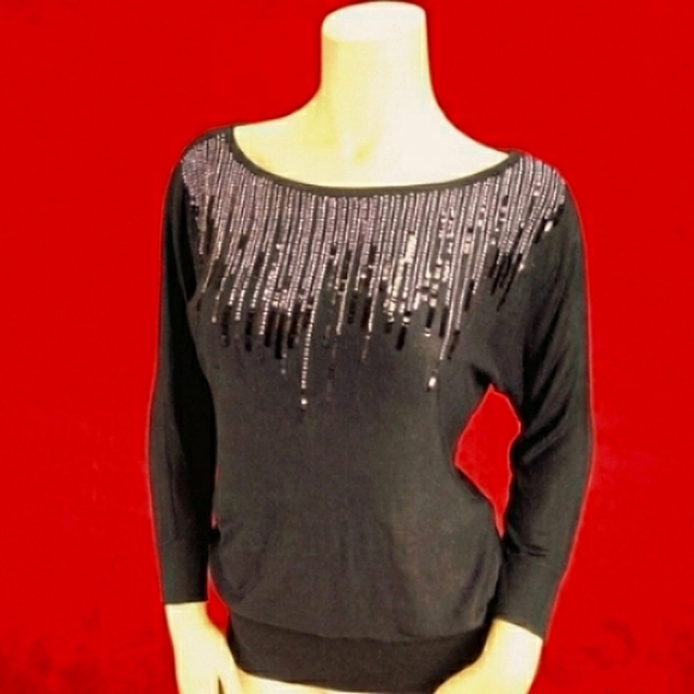 WHBM raining sequins black sweater